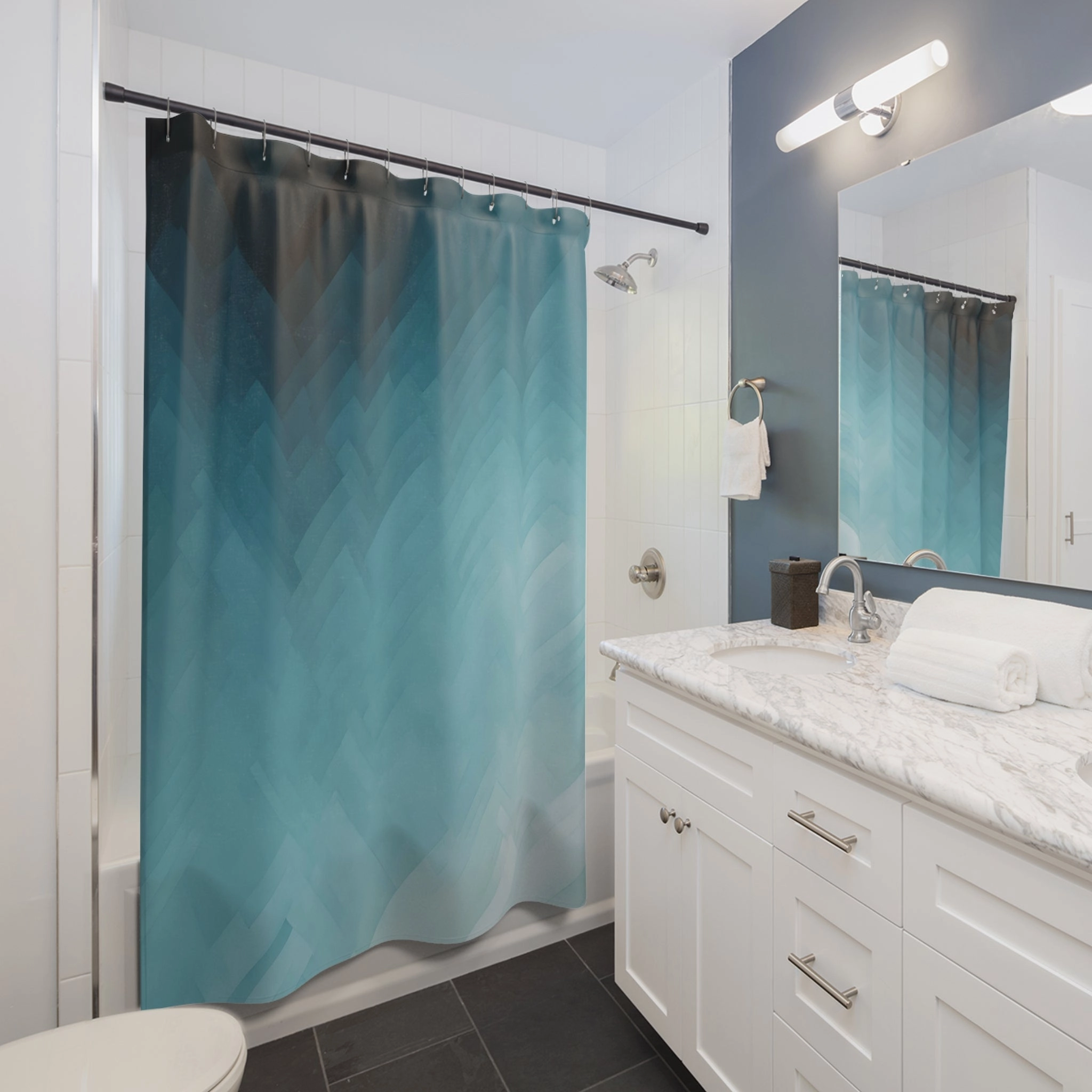Abstract Shower Curtain | Navy Teal Blue Ombre