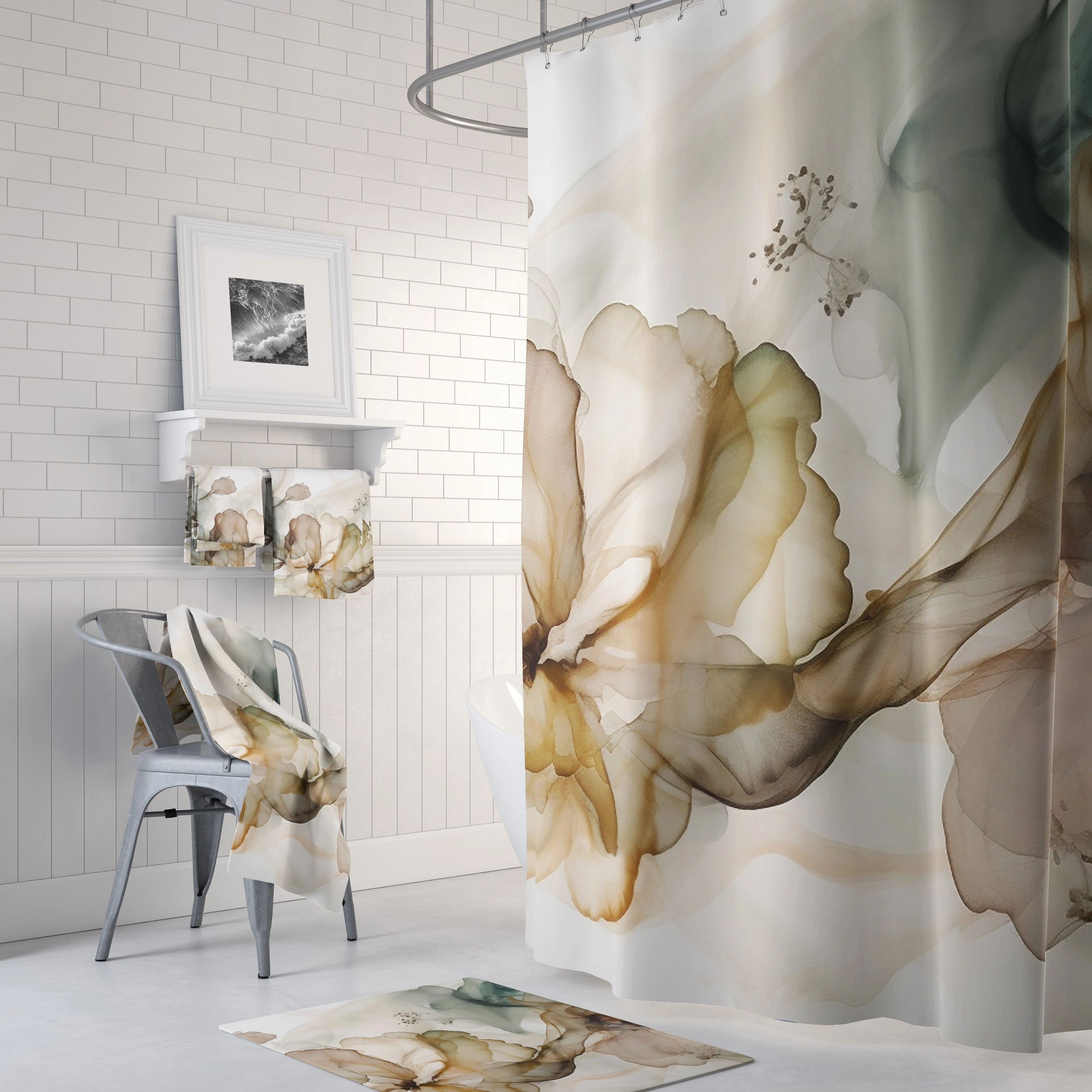 Abstract Shower Curtain | Neutral Liquid Alcohol Ink Lighting,Home Lighting