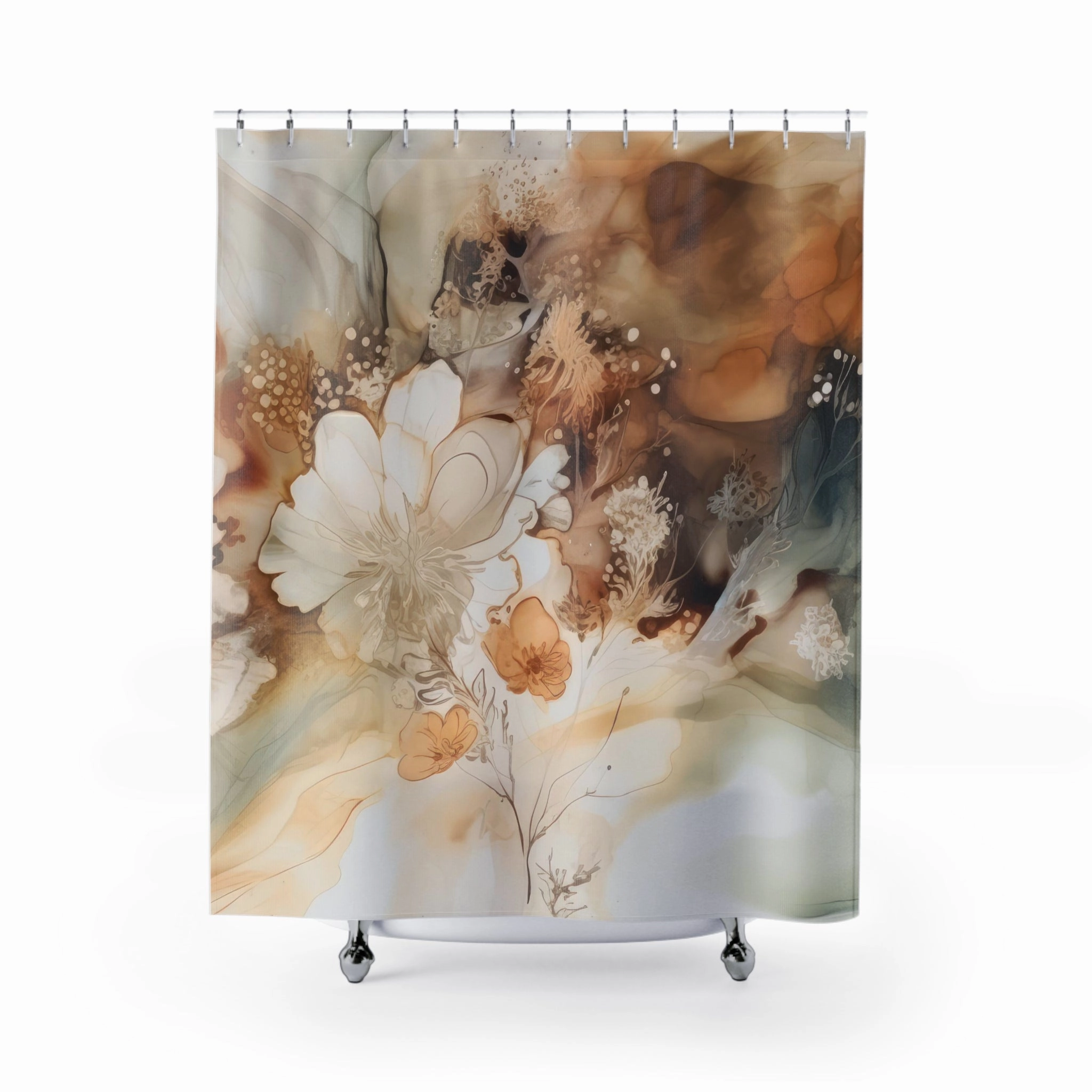 Abstract Shower Curtain | Neutral Rust Ombre Liquid Alcohol Ink