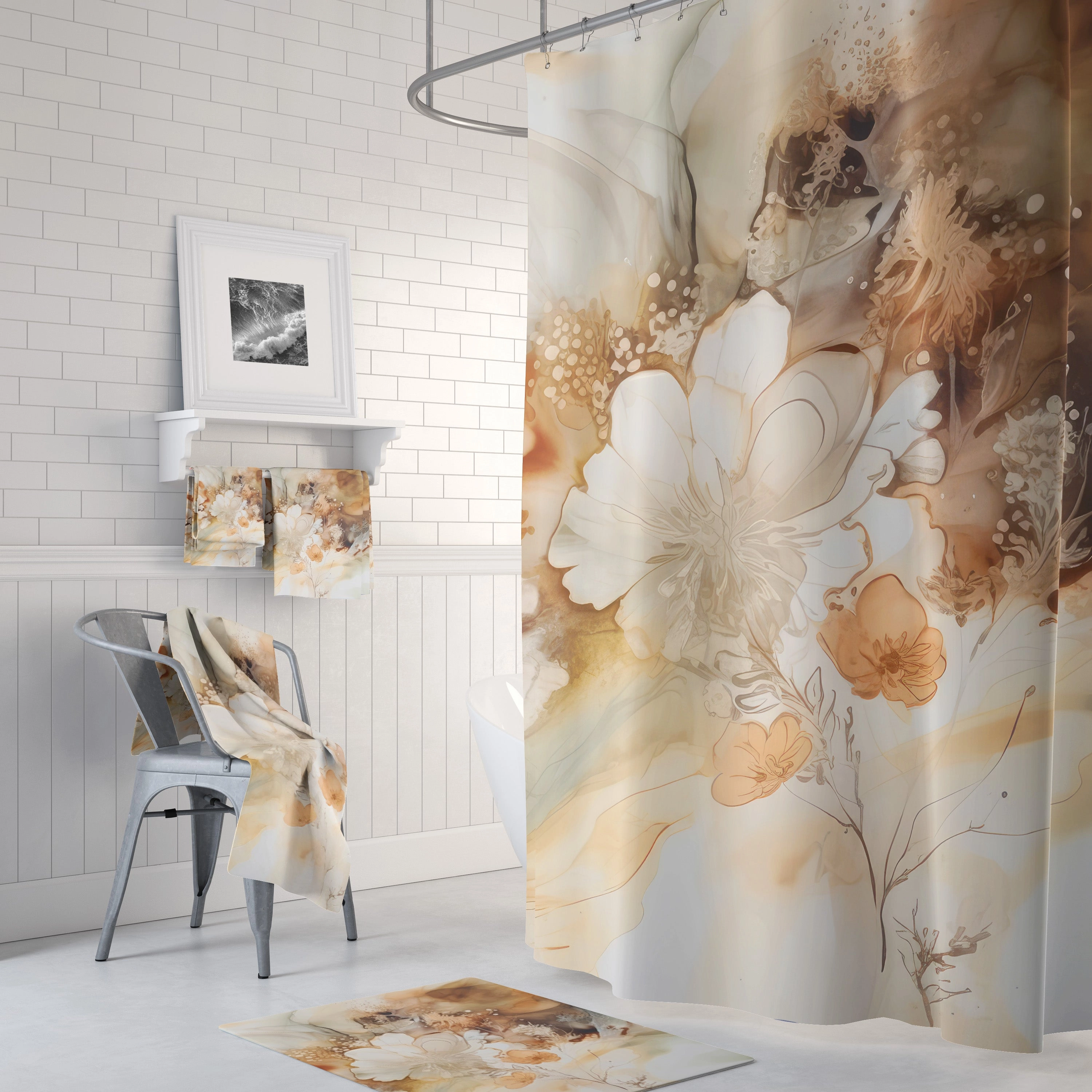 Abstract Shower Curtain | Neutral Rust Ombre Liquid Alcohol Ink Lighting,Home Lighting