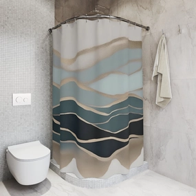 Abstract Shower Curtain | Pale, Navy Blue, Muted Gold Lighting,Home Lighting