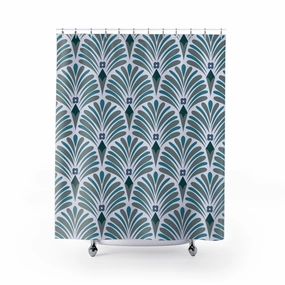 Abstract Shower Curtain | Pale Teal Blue, Grey Art Deco Lighting,Home Lighting