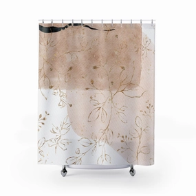 Abstract Shower Curtain | Pastel Beige White Gold Floral Lighting,Home Lighting