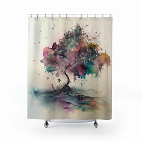 Abstract Shower Curtain | Pink Teal Fantasy Tree Lighting,Home Lighting
