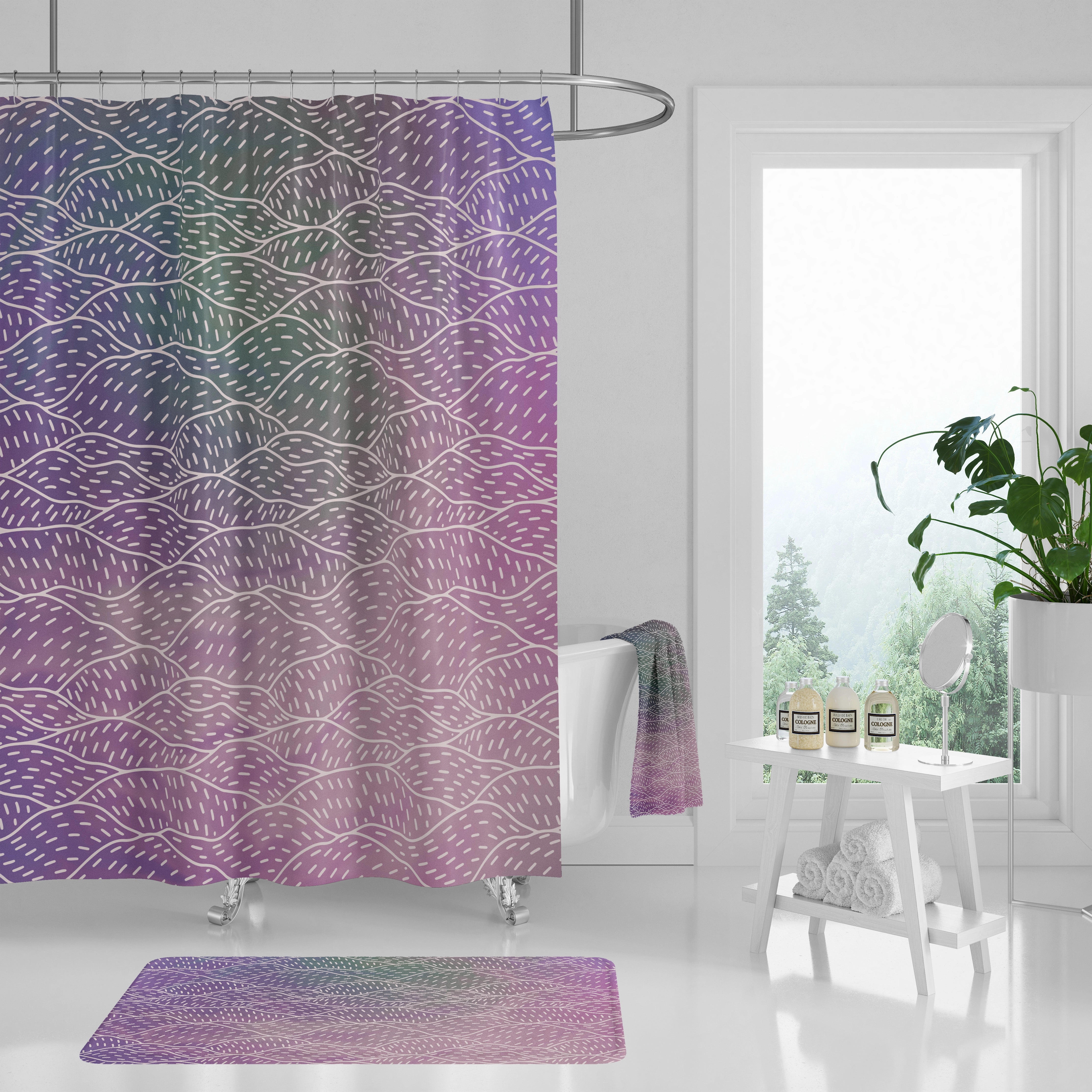 Abstract Shower Curtain | Purple Green Hills Lighting,Home Lighting