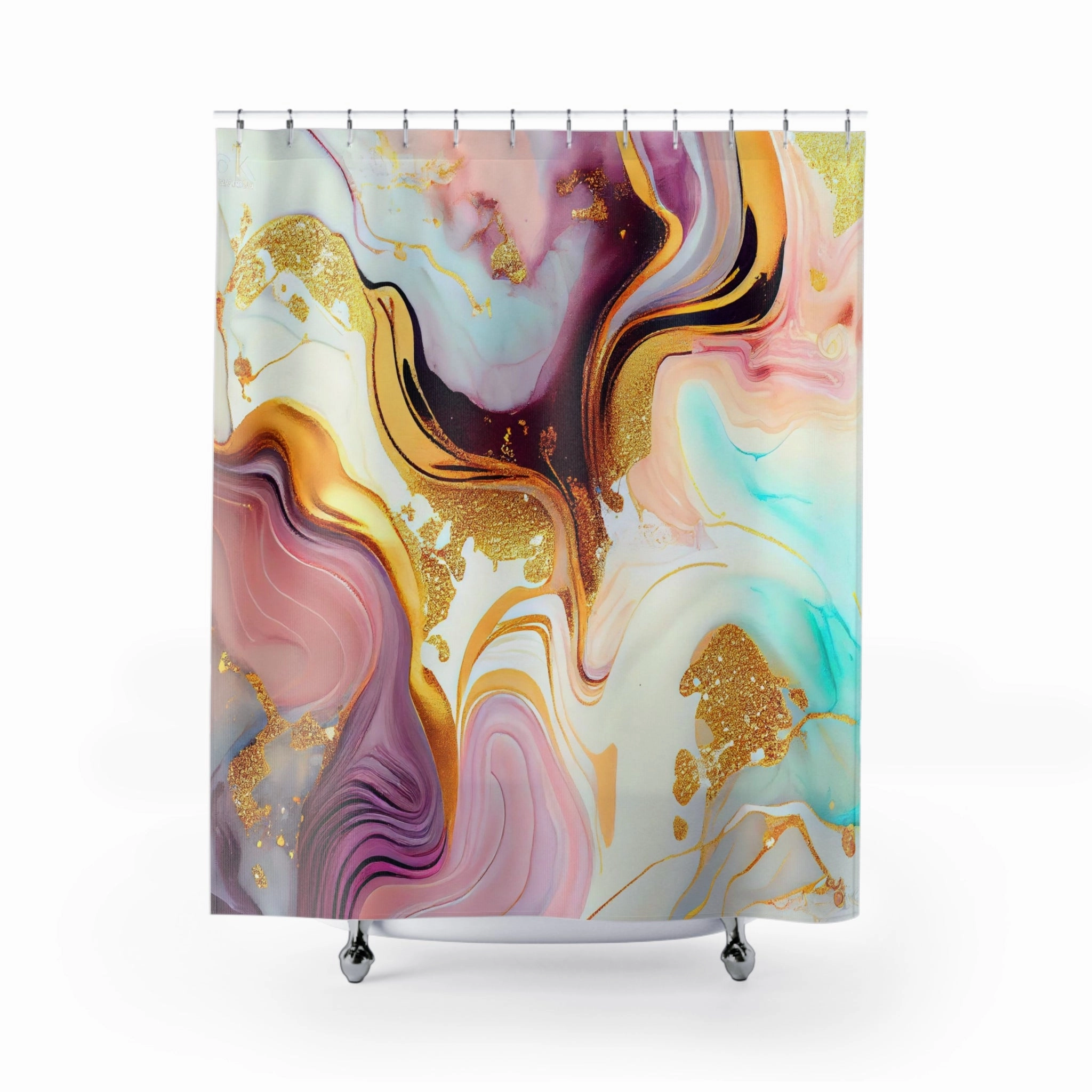 Abstract Shower Curtain | Purple Pink Turquoise Gold Beige Lighting,Home Lighting