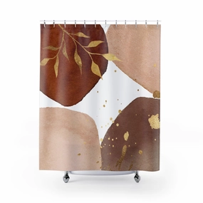 Abstract Shower Curtain | Rust Brick Red, Blush Beige, White Lighting,Home Lighting