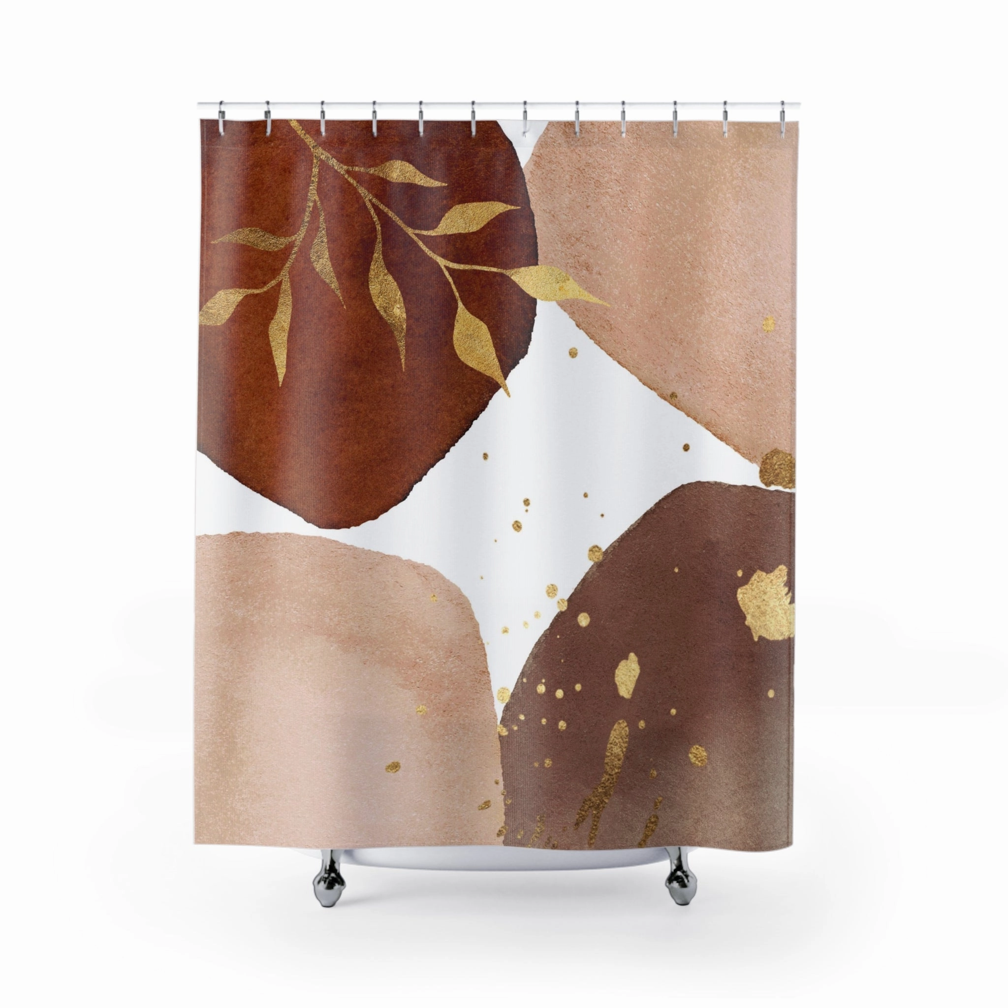 Abstract Shower Curtain | Rust Brick Red, Blush Beige, White Lighting,Home Lighting