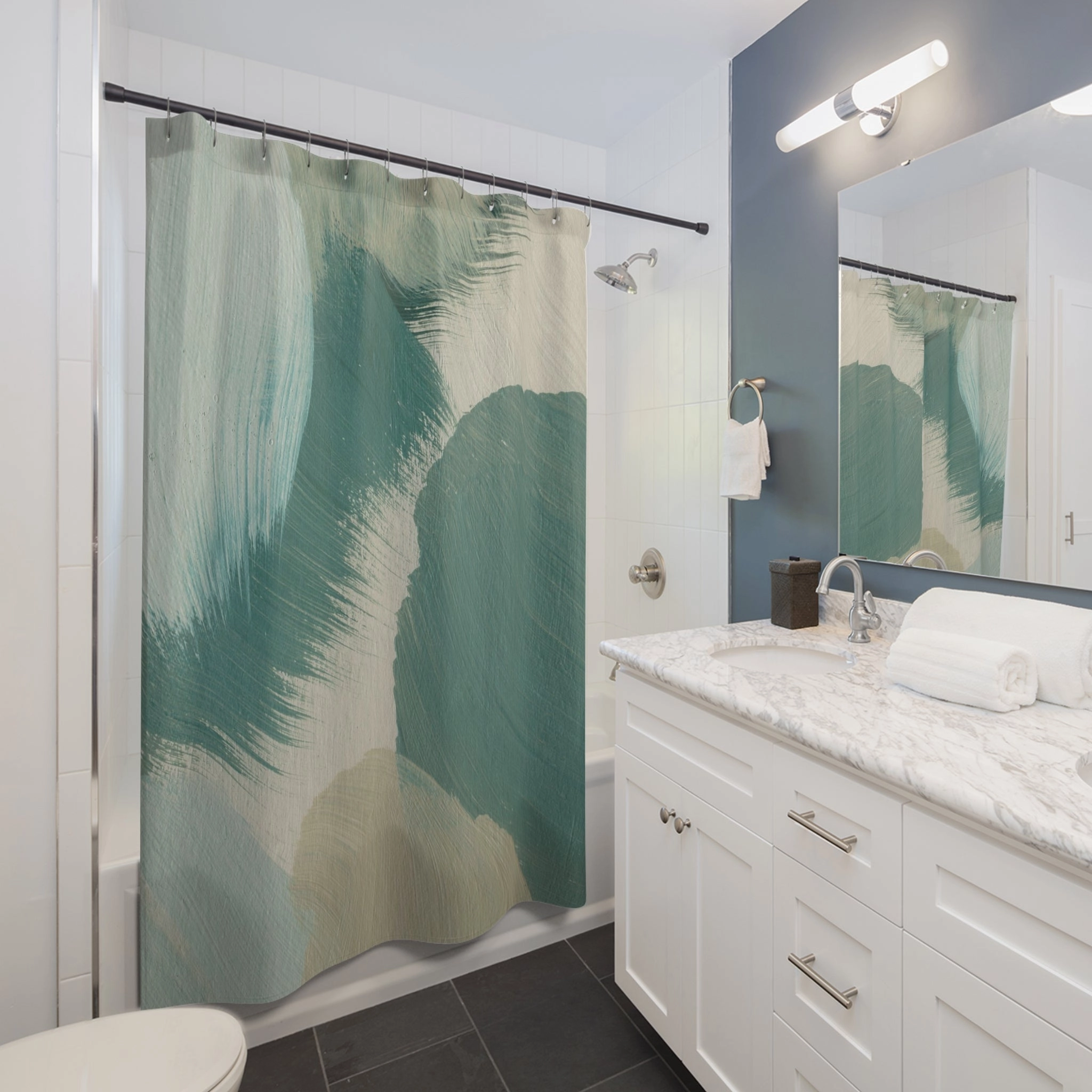 Abstract Shower Curtain | Sage Green, Beige
