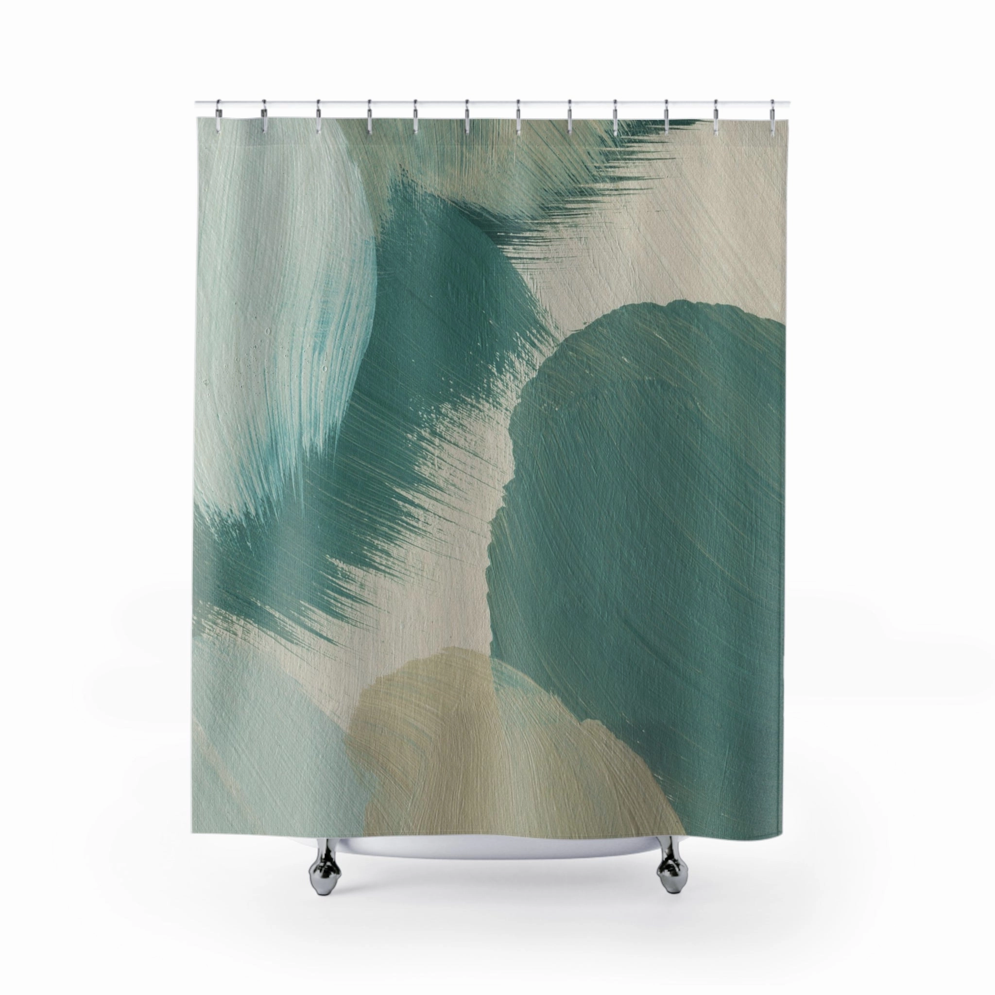 Abstract Shower Curtain | Sage Green, Beige Lighting,Home Lighting