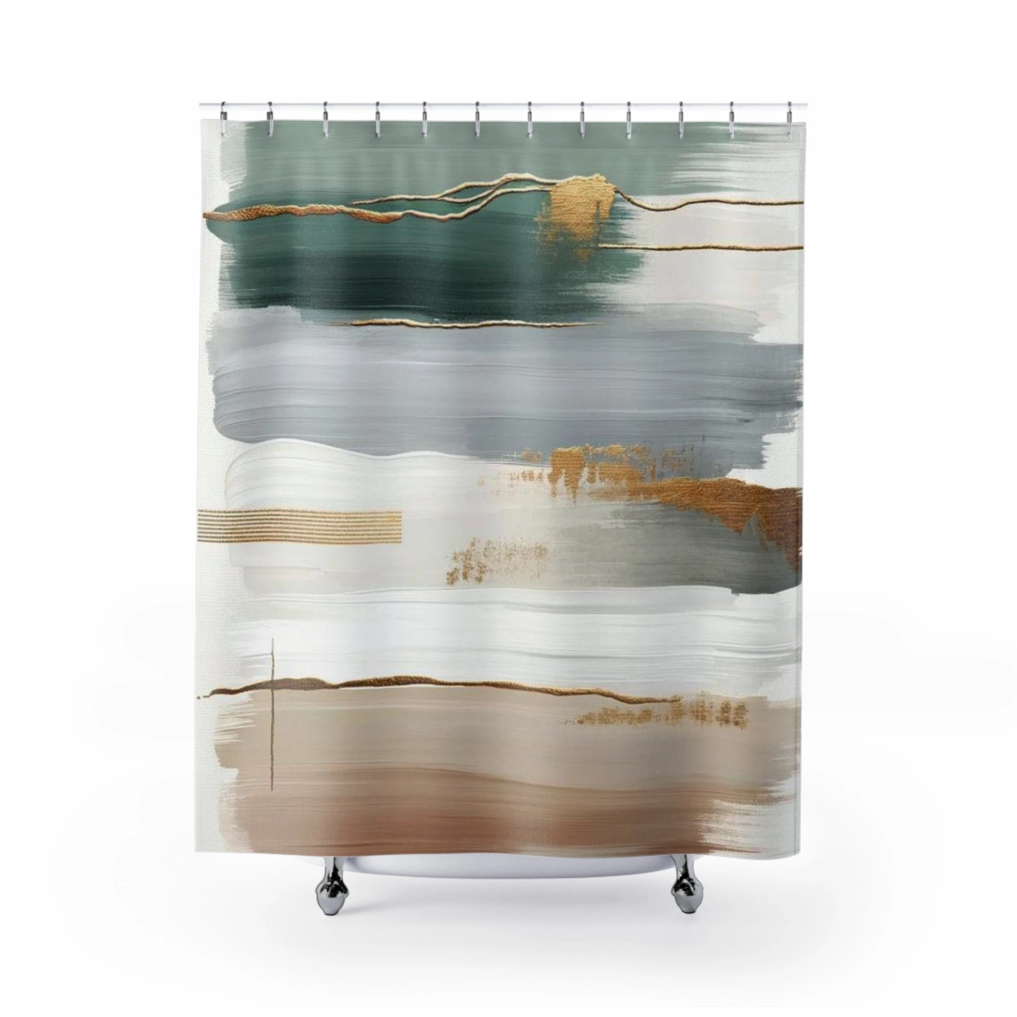 Abstract Shower Curtain | Sage Green, Grey Ivory, Beige Curtain Lighting,Home Lighting