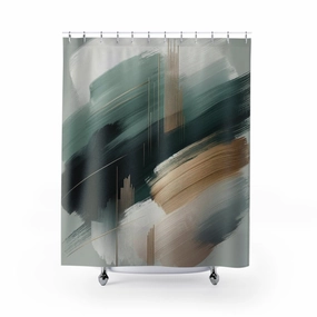 Abstract Shower Curtain | Sage Green, White Beige Lighting,Home Lighting