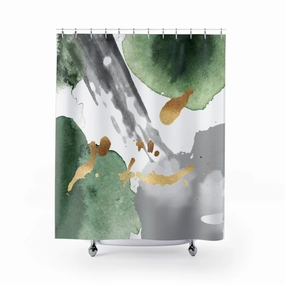 Abstract Shower Curtain | Sage Green White Gray Lighting,Home Lighting