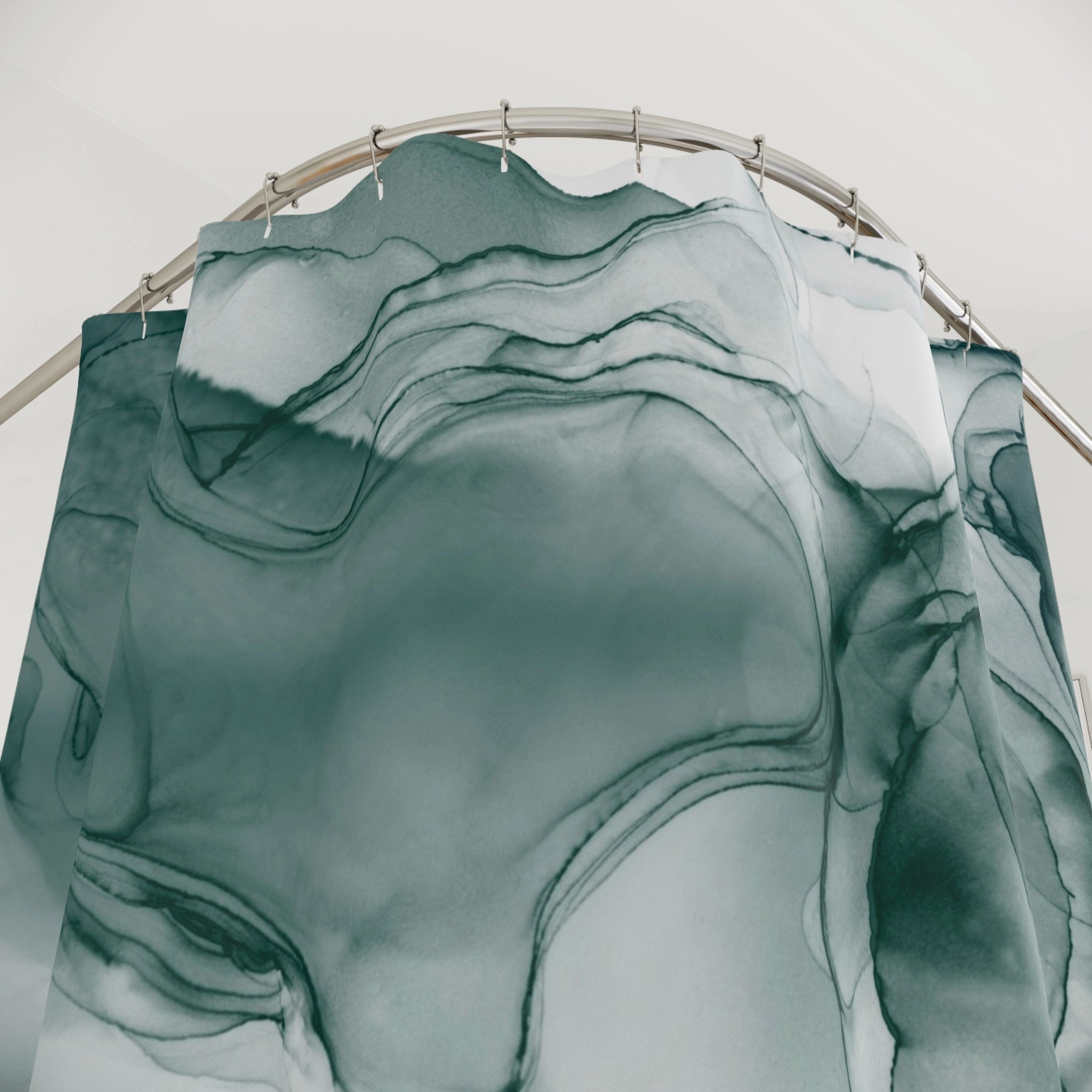 Abstract Shower Curtain | Teal Blue White Liquid Ink