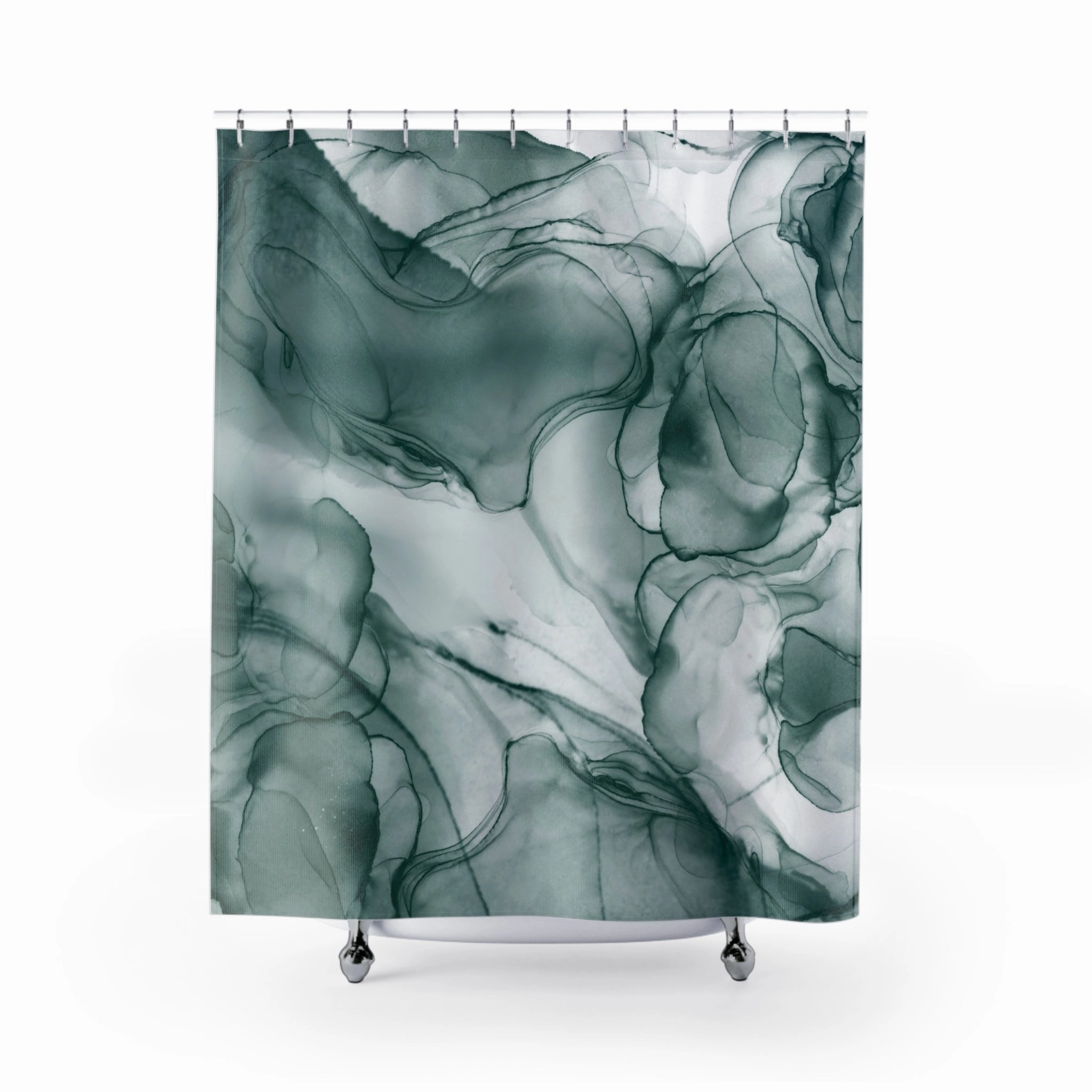 Abstract Shower Curtain | Teal Blue White Liquid Ink Lighting,Home Lighting