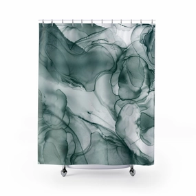 Abstract Shower Curtain | Teal Blue White Liquid Ink Lighting,Home Lighting