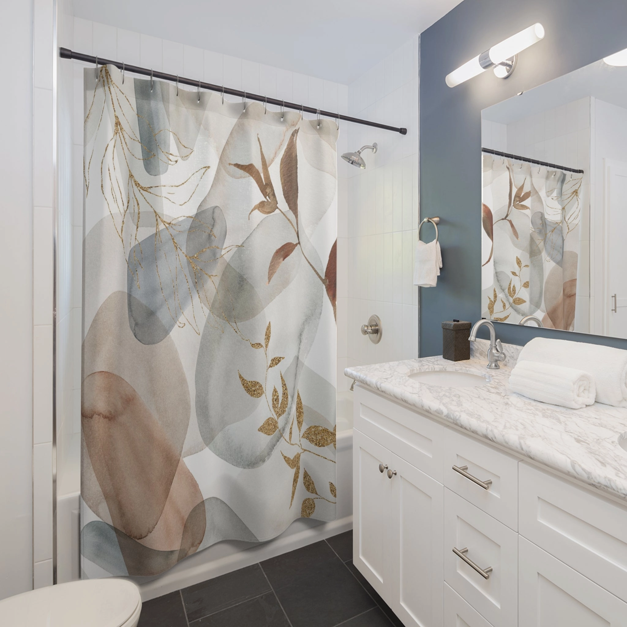 Abstract Shower Curtain | Watercolor Beige Brown floral