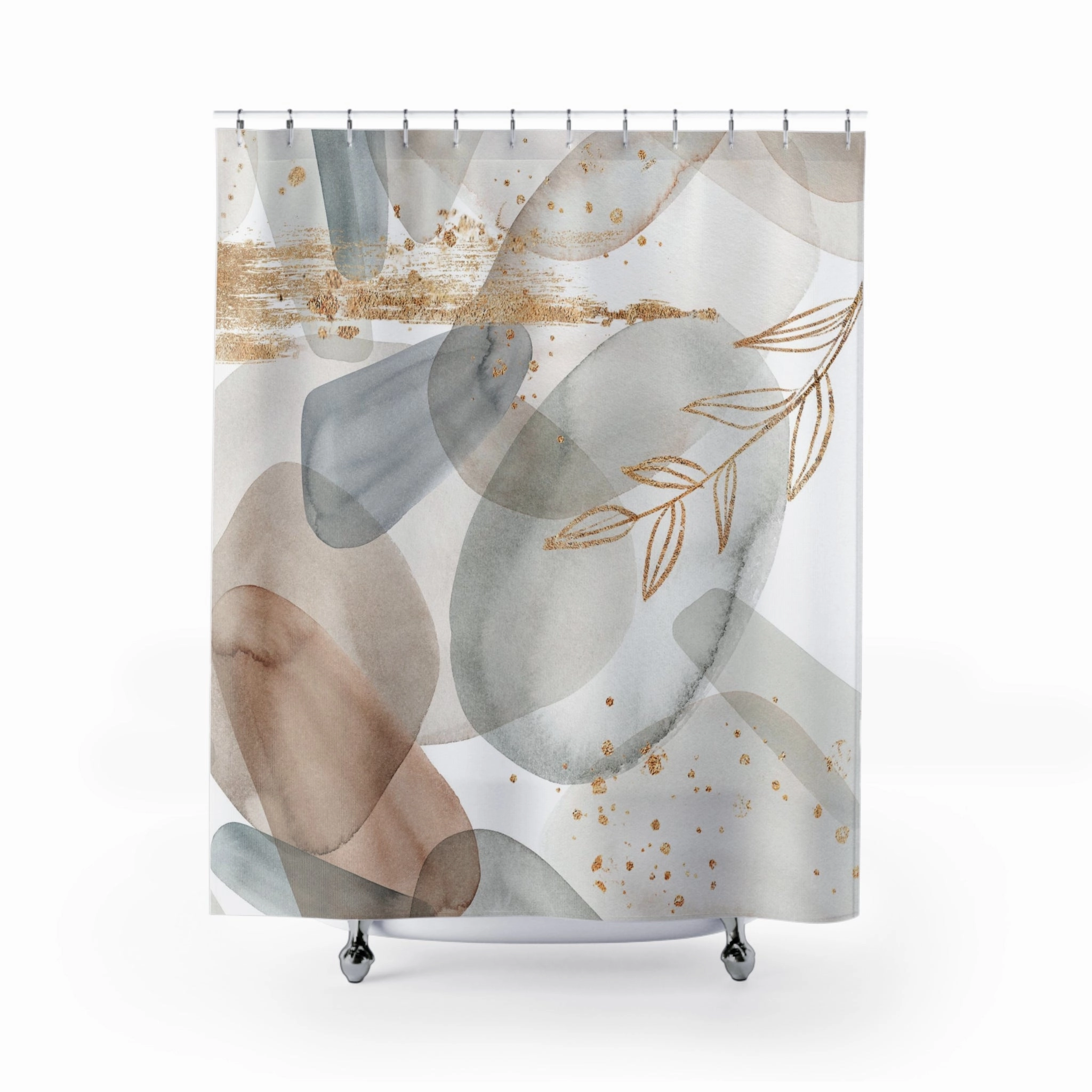 Abstract Shower Curtain | Watercolor Beige Rustic Gold Lighting,Home Lighting