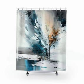 Abstract Shower Curtain | White Blue Gray Landscape Lighting,Home Lighting