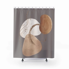 Abstract Shower Curtain, Gray Beige Ivory, Gold Lighting,Home Lighting