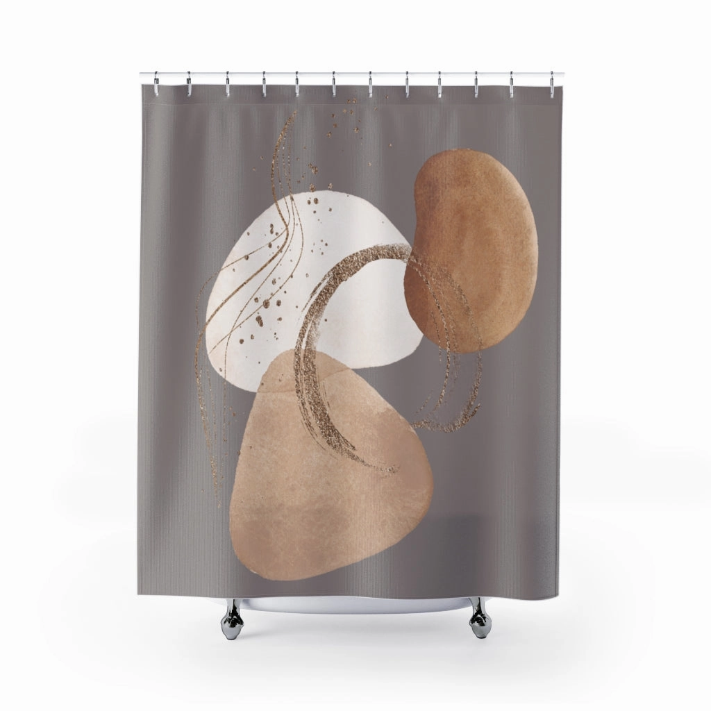 Abstract Shower Curtain, Gray Beige Ivory, Gold Lighting,Home Lighting
