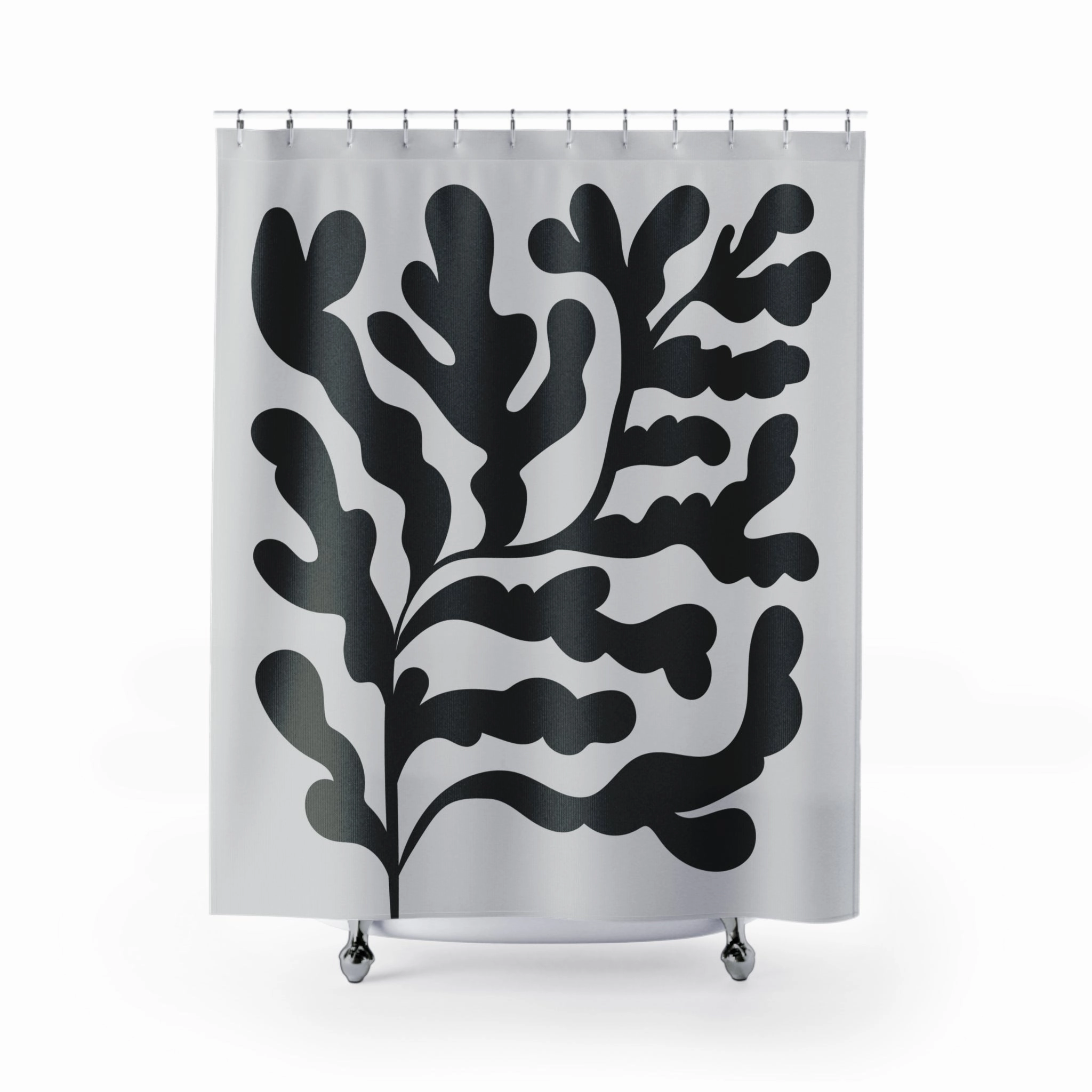 Abstract White Shower Curtain | Modern Organic Grey Black Floral Lighting,Home Lighting