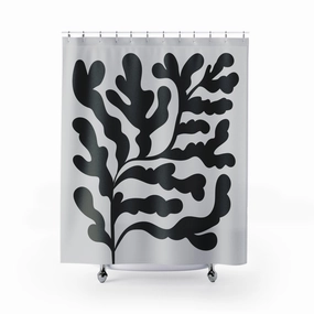 Abstract White Shower Curtain | Modern Organic Grey Black Floral Lighting,Home Lighting