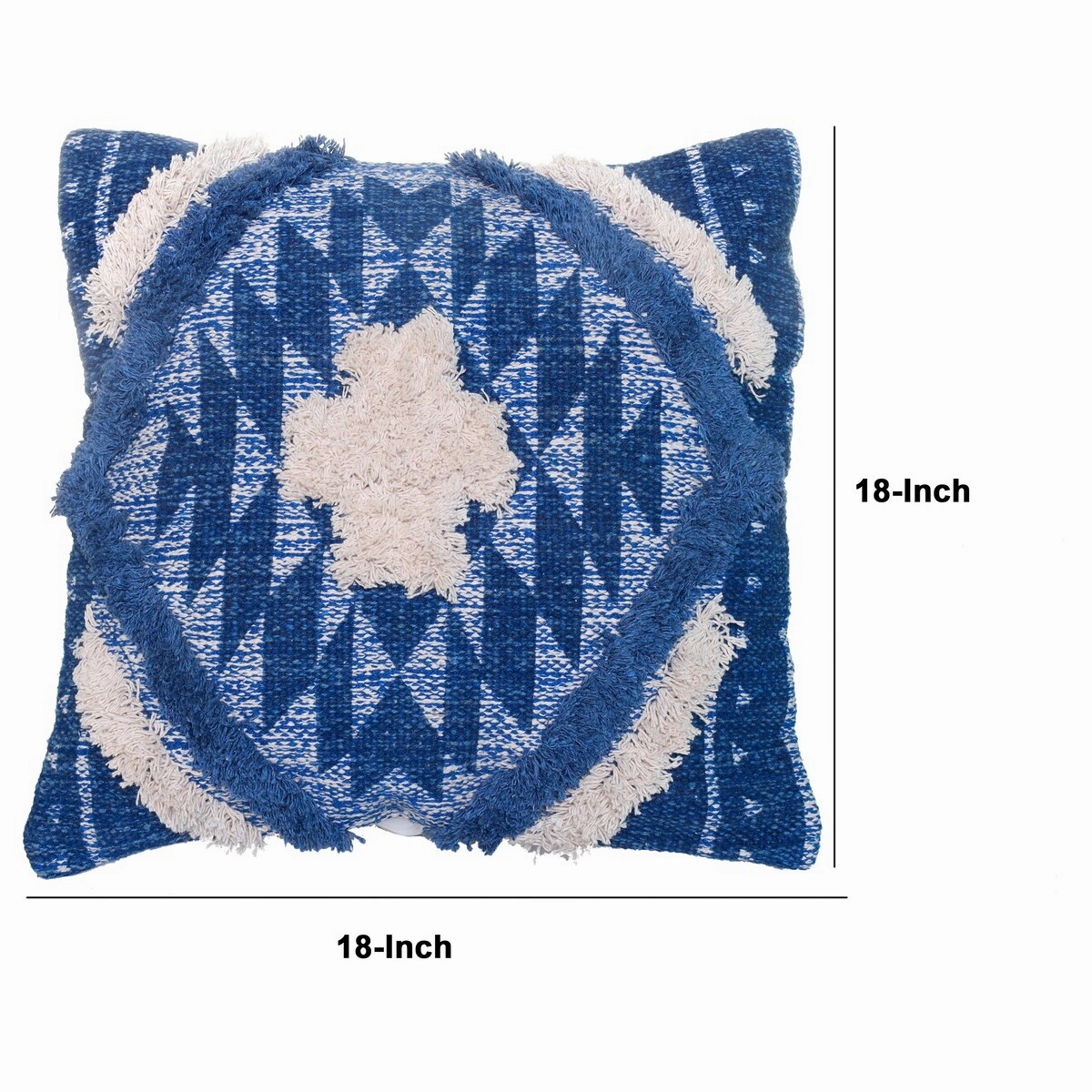 Accent Throw Pillows Set of 2, Square Shaggy Cotton Pillows with Southwest Aztec Pattern, 18 x 18 inch