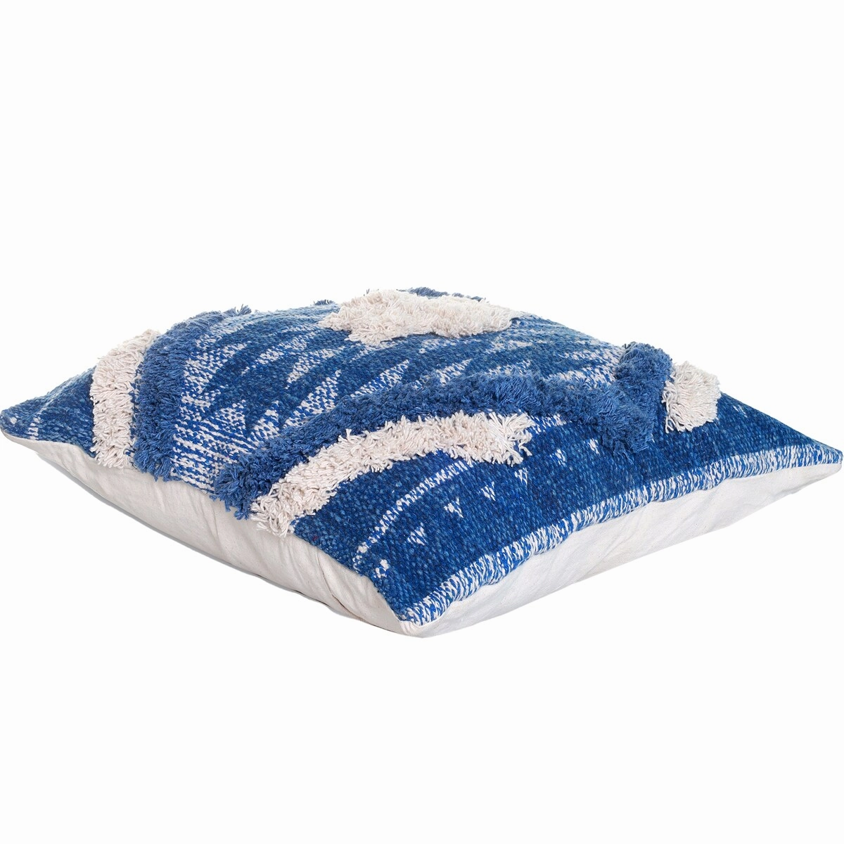 Accent Throw Pillows Set of 2, Square Shaggy Cotton Pillows with Southwest Aztec Pattern, 18 x 18 inch