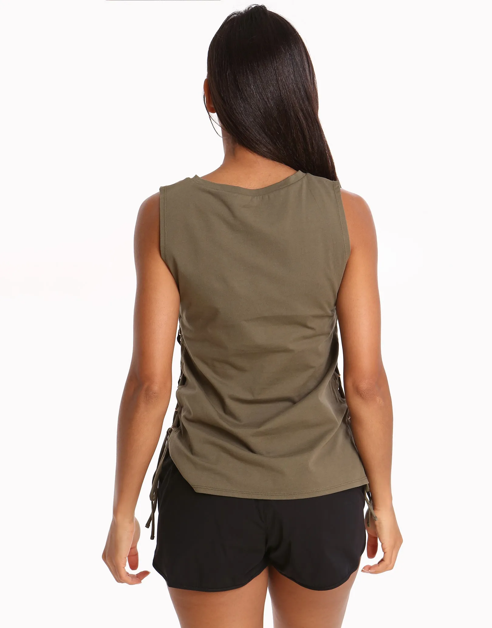 Active Lace Up Singlet Top - Dark Olive