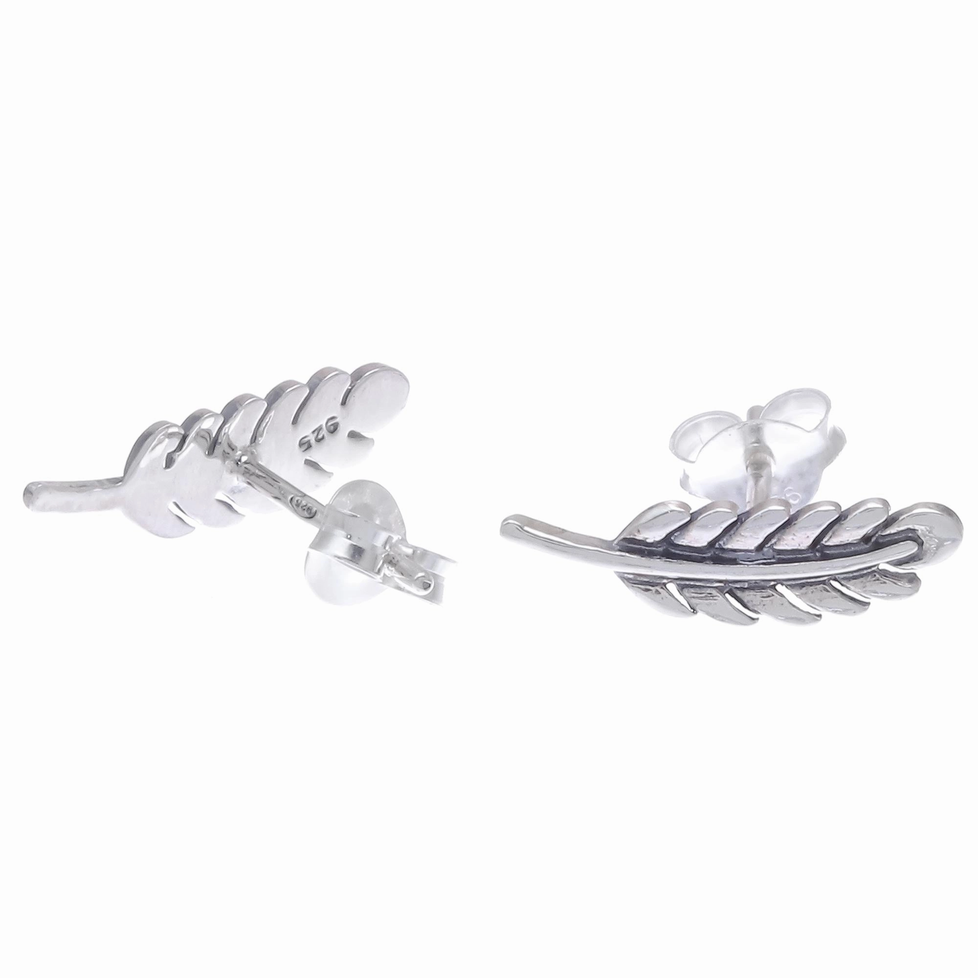 Adorable Leaves Leafy Sterling Silver Stud Earrings from Thailand