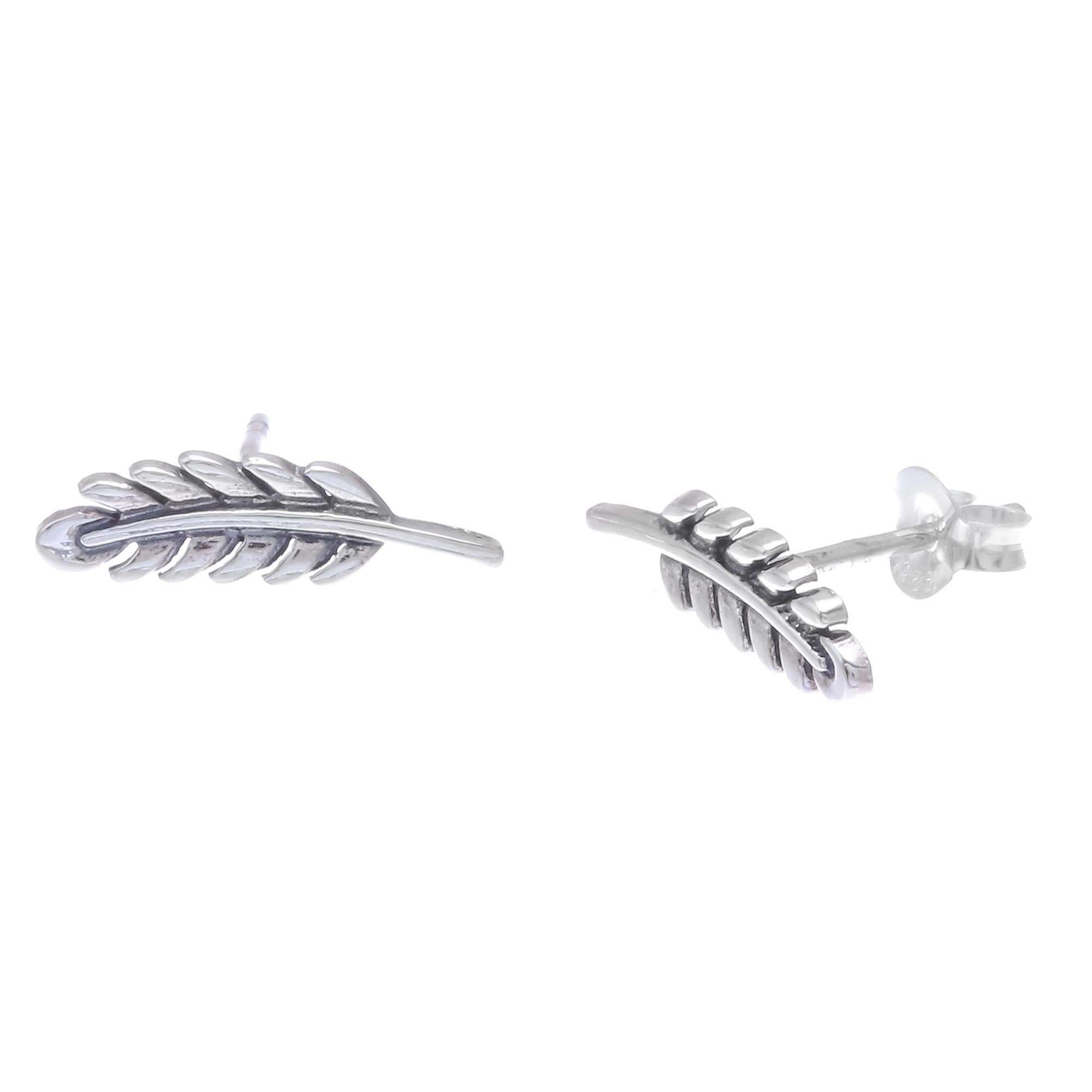 Adorable Leaves Leafy Sterling Silver Stud Earrings from Thailand