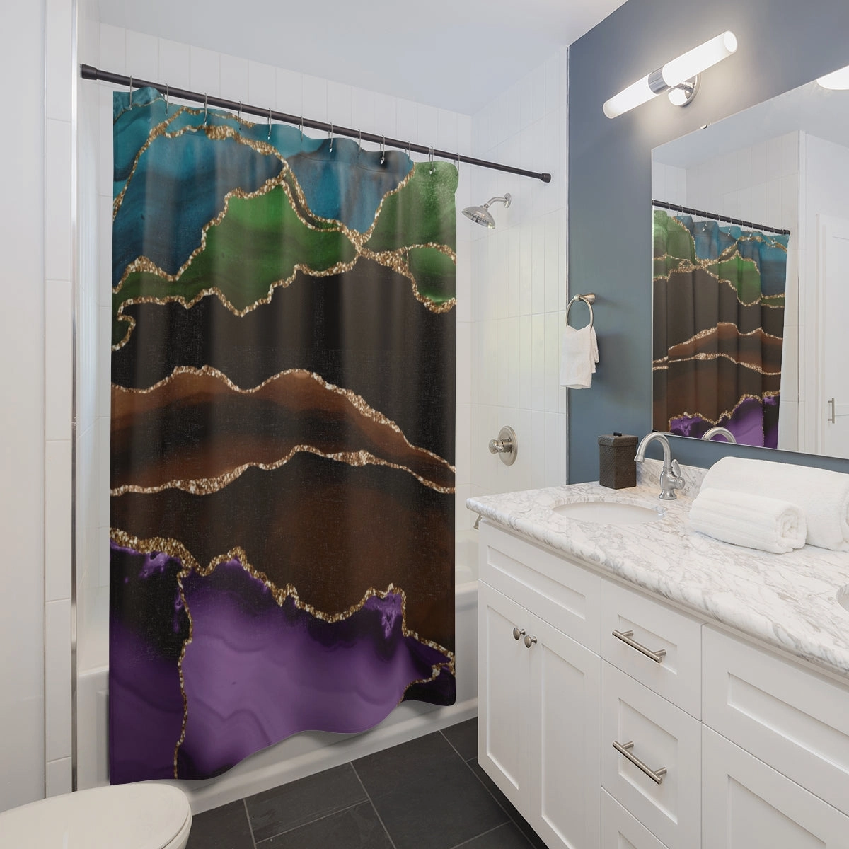 Agate Marble Shower Curtain | Purple Brown