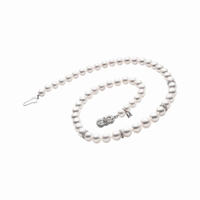 Akoya Cultured Pearl Graduated Strand Necklace with Diamond Rondelles