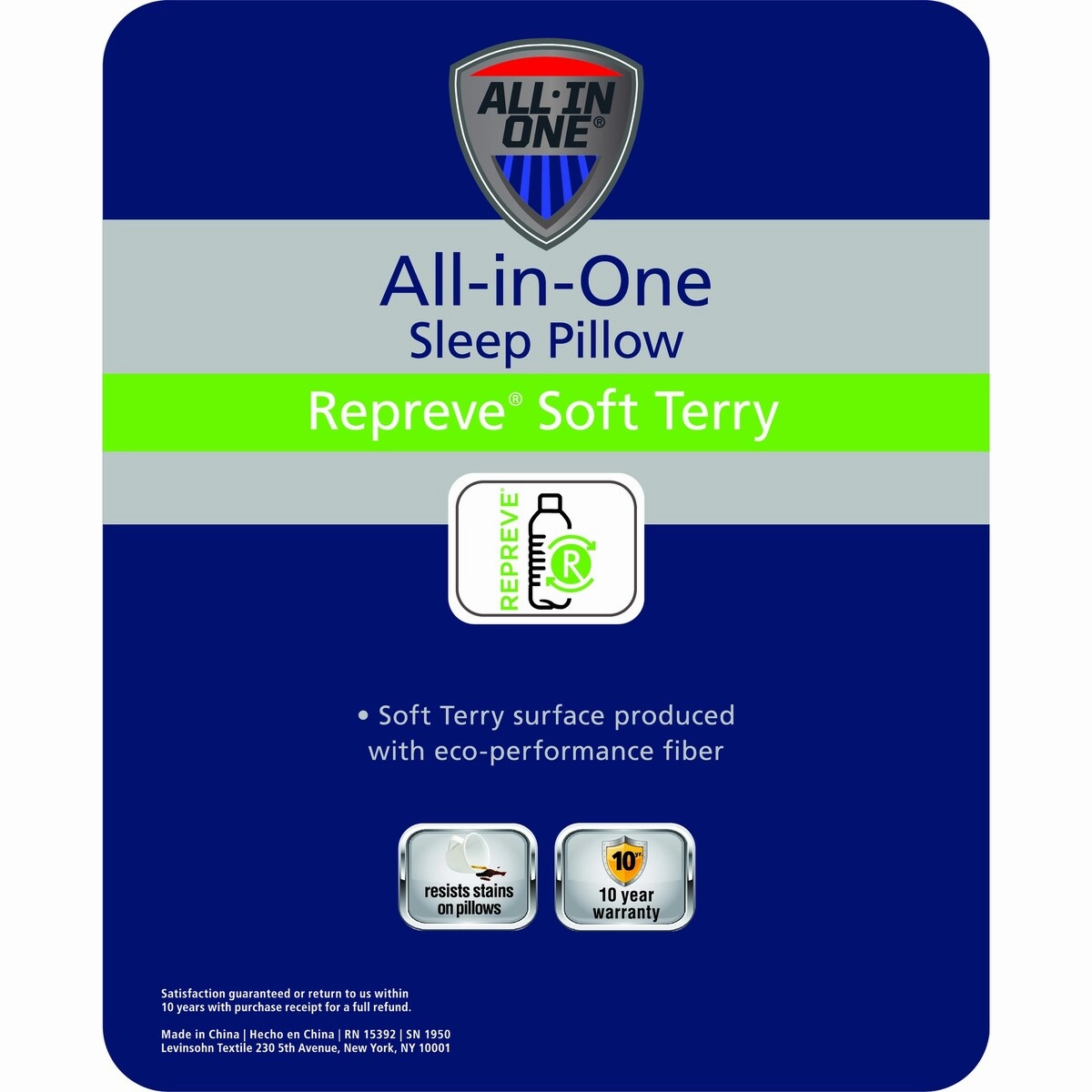 All-In-One Repreve Recycled Soft Terry Sleep Pillow - White
