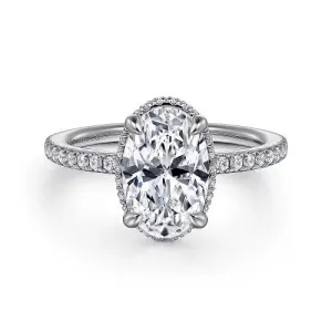 Allesia - 14K White Gold Oval Cut Hidden Halo Diamond Engagement Ring (Setting Only)