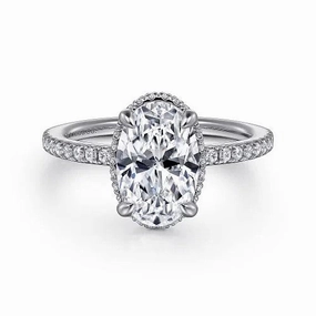 Allesia - 14K White Gold Oval Cut Hidden Halo Diamond Engagement Ring (Setting Only)