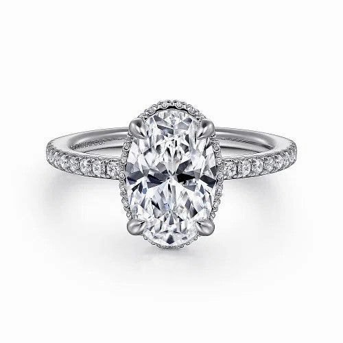Allesia - 14K White Gold Oval Cut Hidden Halo Diamond Engagement Ring (Setting Only)