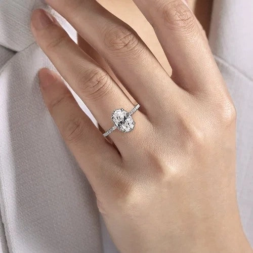 Allesia - 14K White Gold Oval Cut Hidden Halo Diamond Engagement Ring (Setting Only)