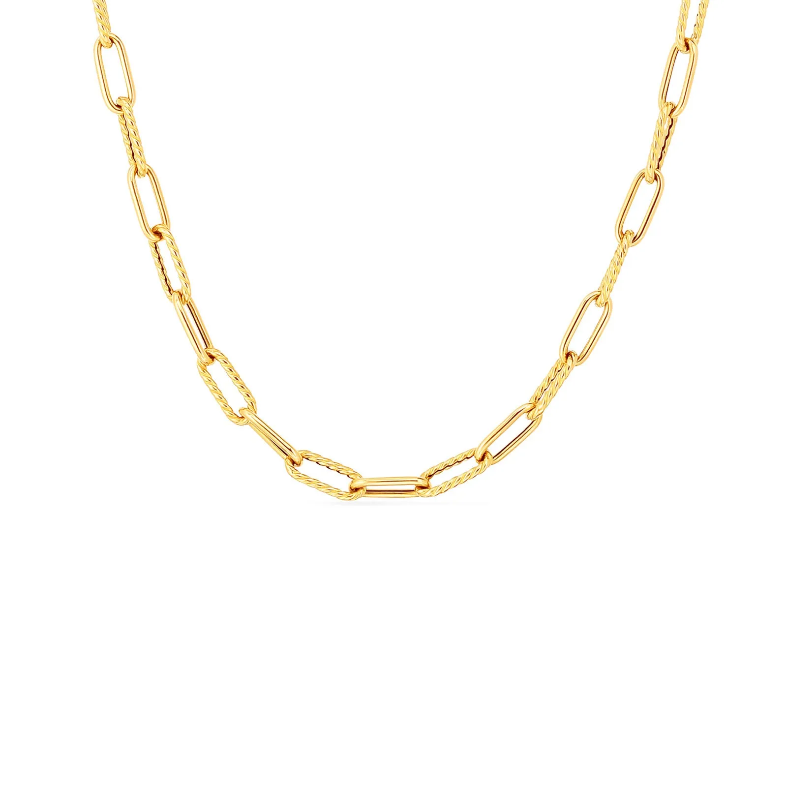 Alternating Polished and Fluted Paperclip Link Necklace (22 inches)