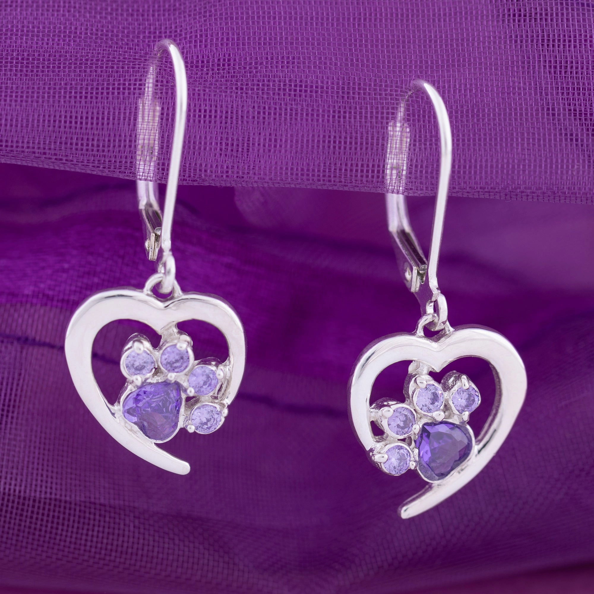 Always in My Heart Sterling Birthstone Paw Print Earrings