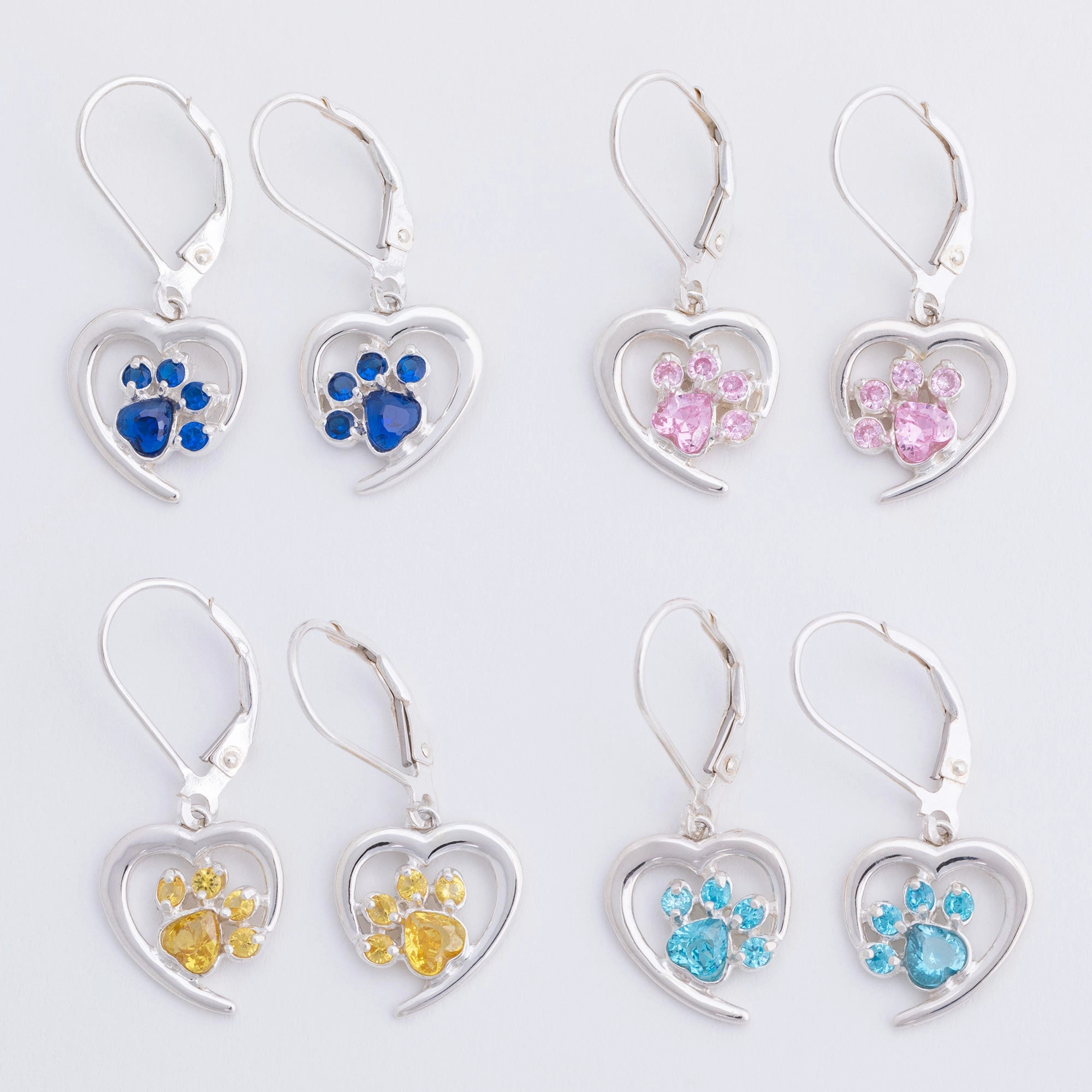 Always in My Heart Sterling Birthstone Paw Print Earrings