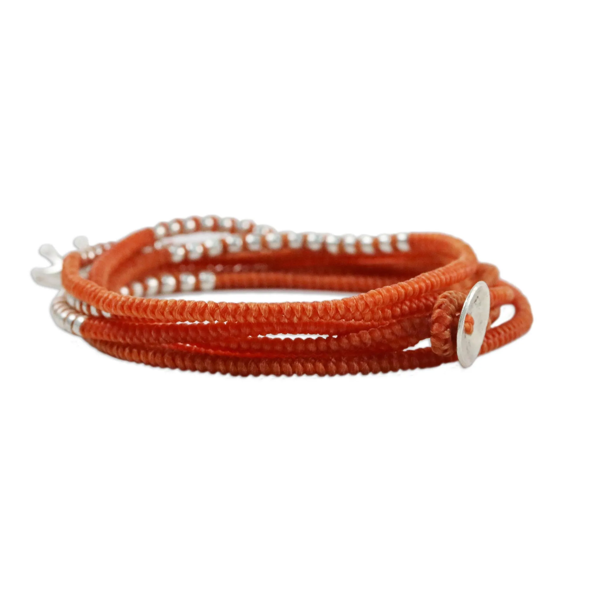 Amazing Elephant in Orange Karen Silver Elephant Wrap Bracelet in Orange from Thailand