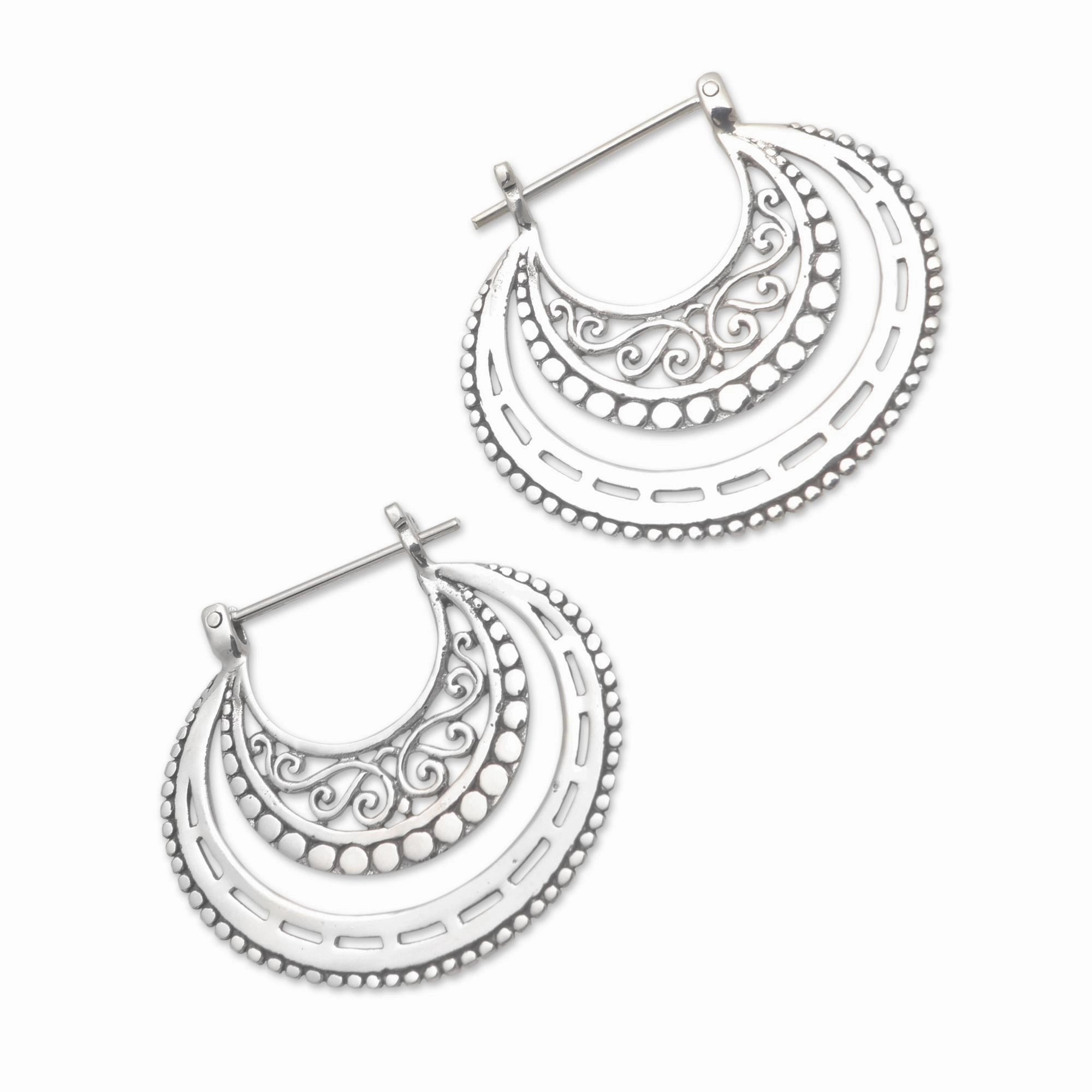 Amazing Curves Balinese Sterling Silver Hoop Earrings