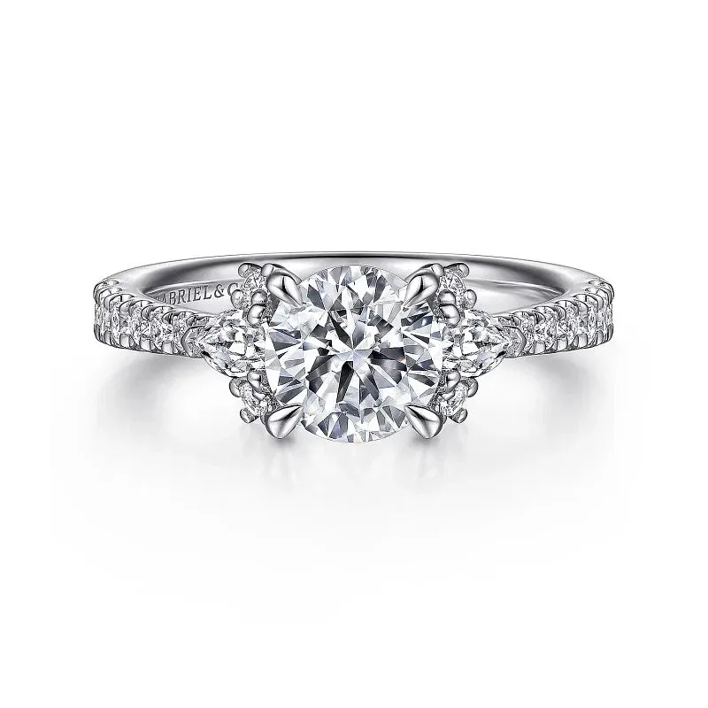 Ami - 14K White Gold Round Three Stone Diamond Engagement Ring (Setting Only)