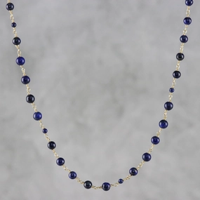 Andaman Sea Blue Lapis Lazuli and Brass Long Beaded Necklace