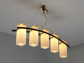 Angelo Lelii for Arredoluce Chandelier '12701' in Brass and Opaline Glass Knife Set,Kitchen Knives