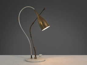 Angelo Lelii for Arredoluce Lucinella Table Lamp in Brass and Marble Knife Set,Kitchen Knives