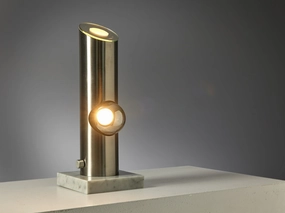 Angelo Lelii for Arredoluce Table Lamp in Marble and Brushed Steel Knife Set,Kitchen Knives