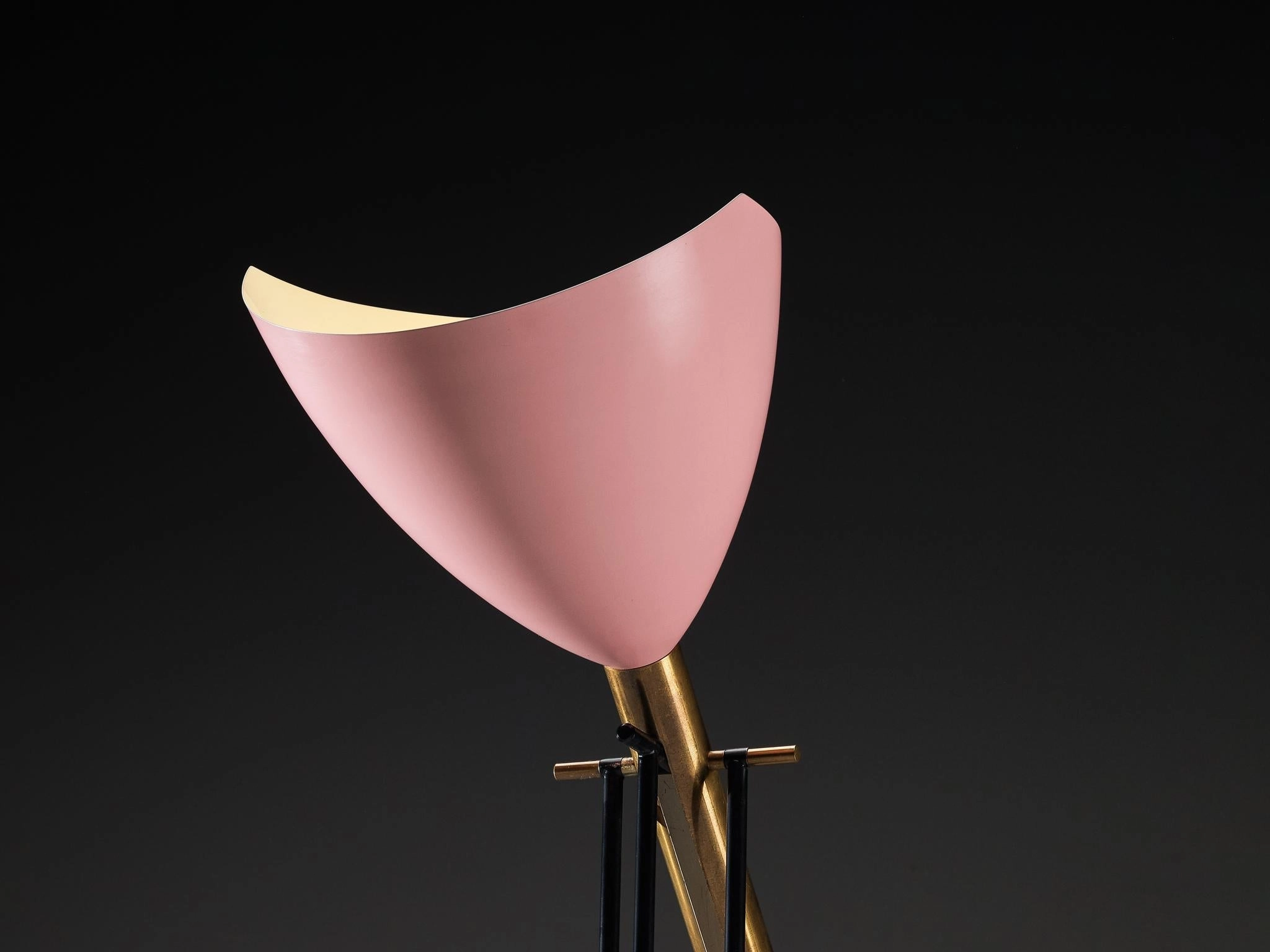 Angelo Lelii for Arredoluce Televisione Floor Lamp in Brass and Aluminum